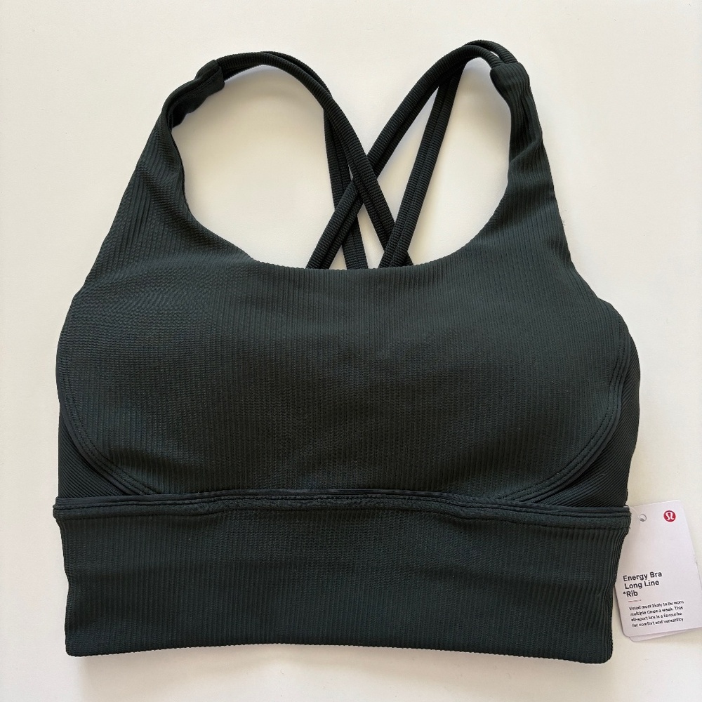 Lululemon Energy Longline Ribbed Sport Bra Luxtreme Rainforest Green Size 4